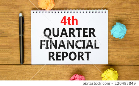 4th quarter financial report symbol. Concept words 4th quarter financial report on beautiful white note. Beautiful wooden background. Business 4th quarter financial report concept. Copy space. 120485849
