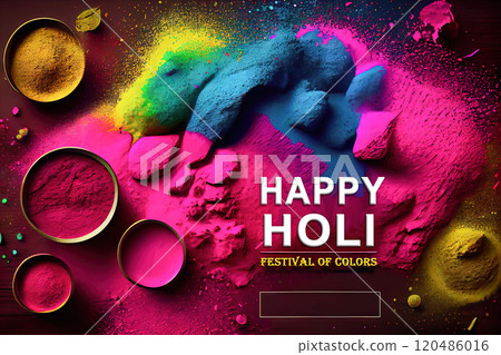 Holi Greetings with Paint Splashes - Generative AI 120486016