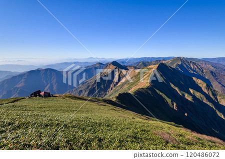 Autumnal Tanigawa mountain range: main ridge and Katano hut Autumnal Tanigawa mountain range: main ridge and Katano hut 120486072