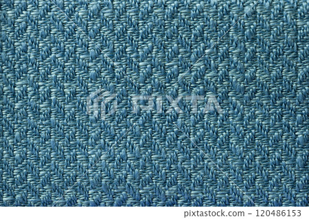 Texture navy blue background from woven textile material with wicker pattern, macro. Structure vintage turquoise fabric 120486153