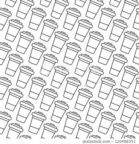 Outline Disposable cups with lid Dynamic Seamless pattern in minimalism. Takeaway drink background Outline Disposable cups with lid Dynamic Seamless pattern in minimalism. Takeaway drink background 120486351