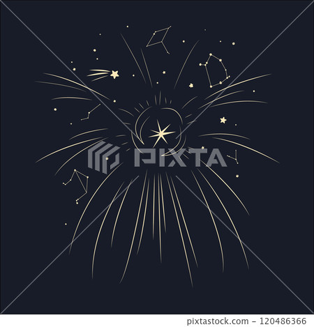 Night sky background isolated design element. Stars, constellations, planets, and beams. Vector illustration Night sky background isolated design element. Stars, constellations, planets, and beams. Vector illustration 120486366