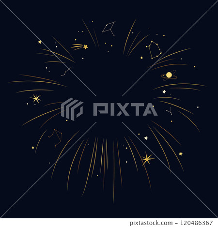 Night sky background frame isolated design element. Place for text. Stars, constellations, planets, and beams. Vector illustration Night sky background frame isolated design element. Place for text. Stars, constellations, planets, and beams. Vector illustration 120486367