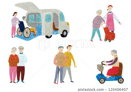 Hand-drawn illustrations: Retirement and nursing care 120486407