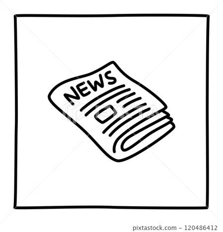 Doodle newspaper icon or logo, hand drawn with thin black line 120486412