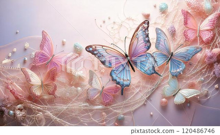Elegant pastel colors: butterfly background made of lace. 120486746