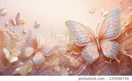Elegant pastel colors: butterfly background made of lace. 120486748