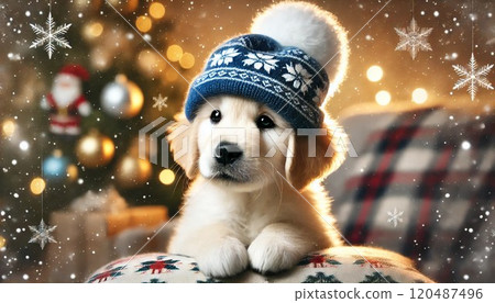 聖誕樹與黃金獵犬 120487496