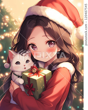 Cute girl with presents for Christmas 120487545