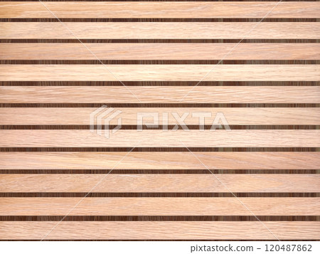 Horizontal slatted wood texture for interior decoration, textured wallpaper background, texture backdrop for architectural 3d rendering. 120487862