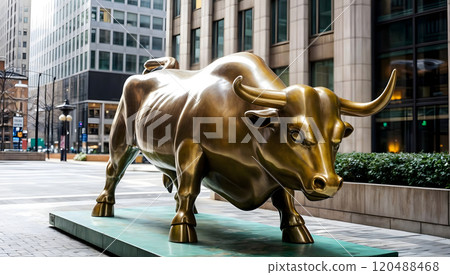 Bull statue representing aggressive financial optimism and prosperity. Bull statue representing aggressive financial optimism and prosperity. 120488468