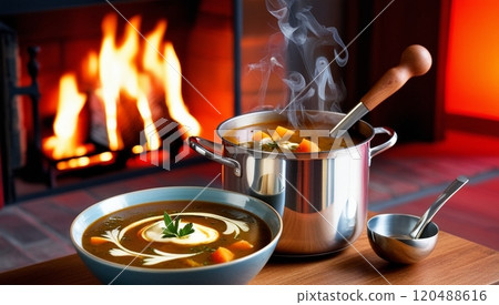 Stew and a cozy fireplace_photo style_2 120488616