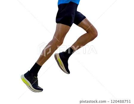 close-up legs male runner running race isolated on  white background 120488751