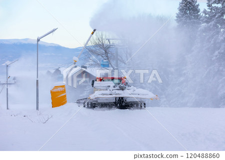 Ski resort Bansko, Bulgaria, ratrack, lift cabins Ski resort Bansko, Bulgaria, ratrack, lift cabins 120488860