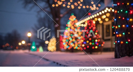 Vibrant Christmas Tree Lights in a Festive City Square with a Magical Holiday Atmosphere 120488870