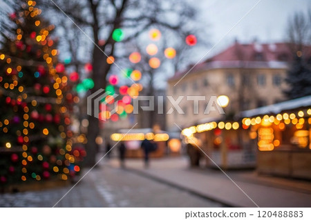 Vibrant Christmas Tree Lights in a Festive City Square with a Magical Holiday Atmosphere 120488883