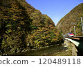 Akita Shinkansen Komachi running through autumn leaves 120489118