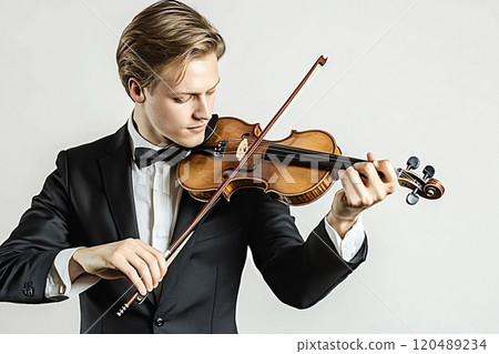 Violinist playing classical music with passion and skill 120489234