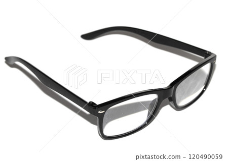 Close Up of Black Eye Glasses on White Background Close Up of Black Eye Glasses on White Background 120490059