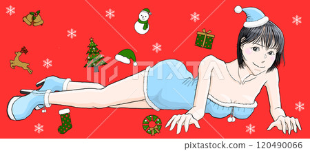 穿著性感聖誕老人服裝躺在地板上的女孩 110 120490066