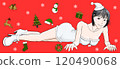 Girl 108 lying on the floor in a sexy Santa Claus costume 120490068
