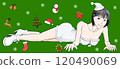 Girl lying on the floor in sexy Santa Claus costume 107 120490069