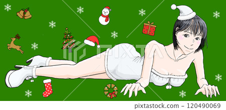 Girl lying on the floor in sexy Santa Claus costume 107 Girl lying on the floor in sexy Santa Claus costume 107 120490069