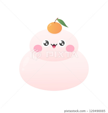 Cute kawaii kagami mochi character. Traditional Japanese New year food and lucky charm. Vector illustration Cute kawaii kagami mochi character. Traditional Japanese New year food and lucky charm. Vector illustration 120490085