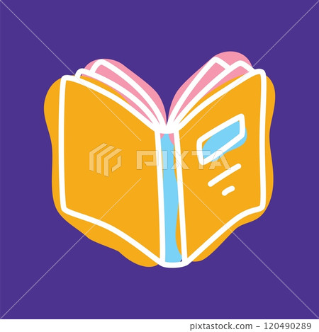 Doodle book icon handdrawn with thin line and colored with colorful blobs 120490289