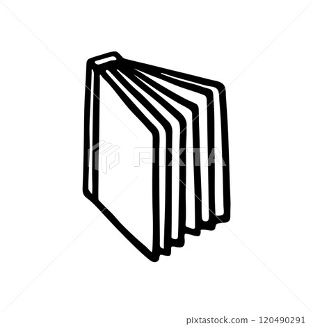 Doodle book icon handdrawn with ink pen. Knowledge and education symbol 120490291