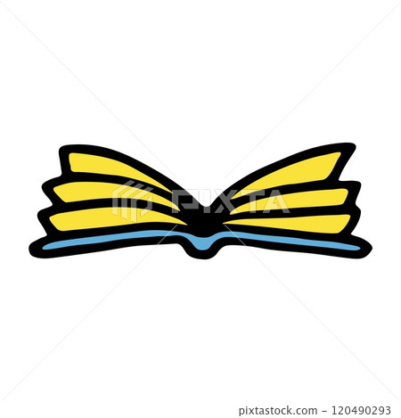 Doodle book icon handdrawn with thin line and colored with colorful blobs Doodle book icon handdrawn with thin line and colored with colorful blobs 120490293