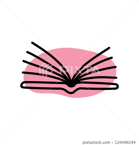 Doodle book icon handdrawn with thin line and colored with colorful blobs Doodle book icon handdrawn with thin line and colored with colorful blobs 120490294