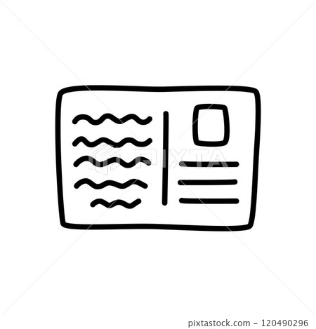 Doodle letter postcard icon or logo, hand drawn with thin black line 120490296