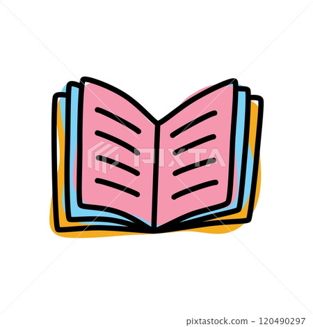Doodle book icon handdrawn with thin line and colored with colorful blobs 120490297