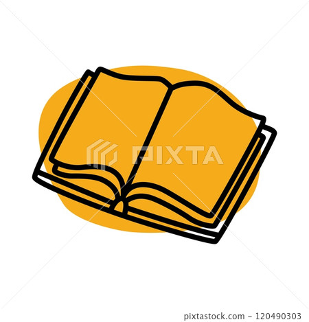 Doodle book icon handdrawn with thin line and colored with colorful blobs Doodle book icon handdrawn with thin line and colored with colorful blobs 120490303