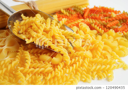 Pasta noodles for cooking Italian food. 120490435