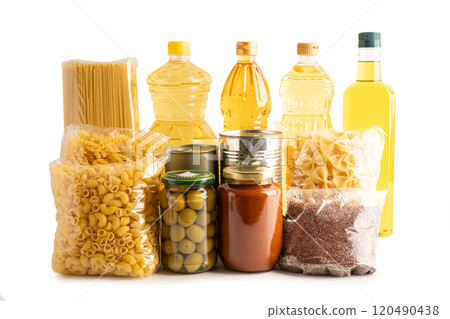 Foodstuffs collection for donation to help people. 120490438