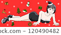 Girl lying on the floor in sexy Santa Claus costume 116 120490482
