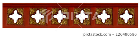Closeup details of Thai temples are decorated with traditional Thai patterns on a white background 120490586