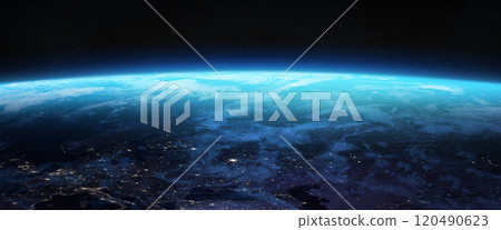 Nightly Earth planet. Space banner template. 120490623