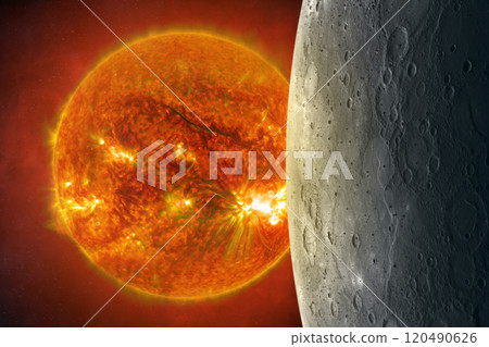 Planet Mercury and Sun. Planet Mercury and Sun. 120490626