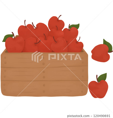 Red Apples in Wooden Crate - Fresh Autumn Harvest 120490691