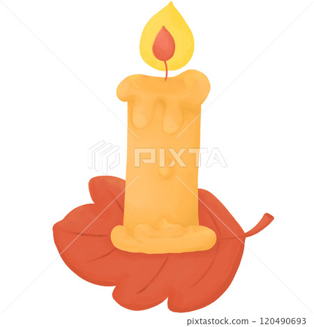 Autumn Candle on Red Leaf Autumn Candle on Red Leaf 120490693