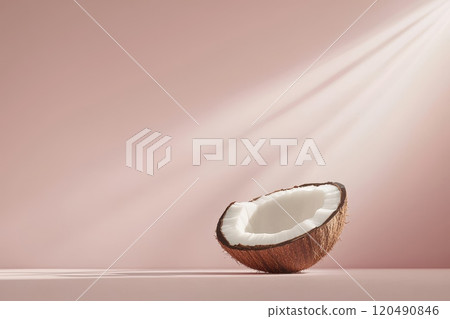 Glossy Coconut Half on Smooth Surface 120490846