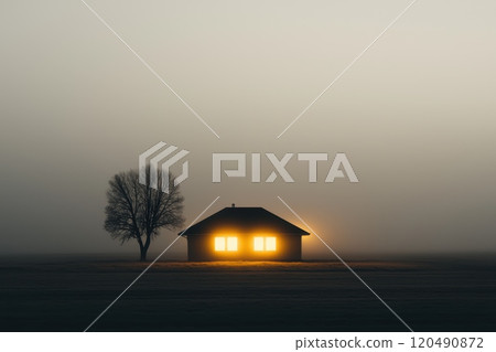 Alien Spacecraft Outline in Atmospheric Environment 120490872