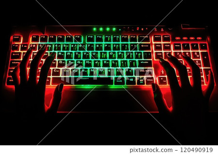 Hands Over Brightly Illuminated Keyboard Hands Over Brightly Illuminated Keyboard 120490919