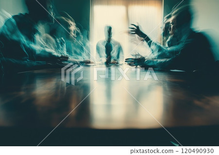 Team Members Engaged in Discussion at Table 120490930