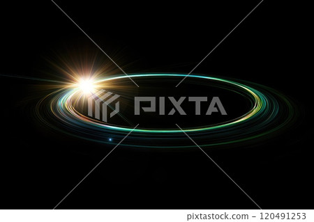 Vibrant Light Burst with Circular Trails in Dark Space Capturing Energy and Movement in an Abstract Style 120491253