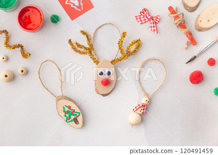 Christmas toys painted peaces of wood kids craft ideas for kindergarten 120491459