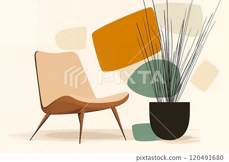 Scandinavian design chair and abstract wall art 120491680